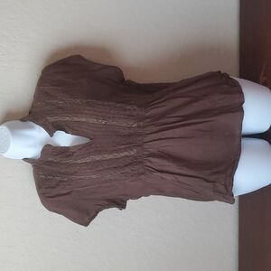 XL brown Caribbean Joe split neck cap sleeve ladies top